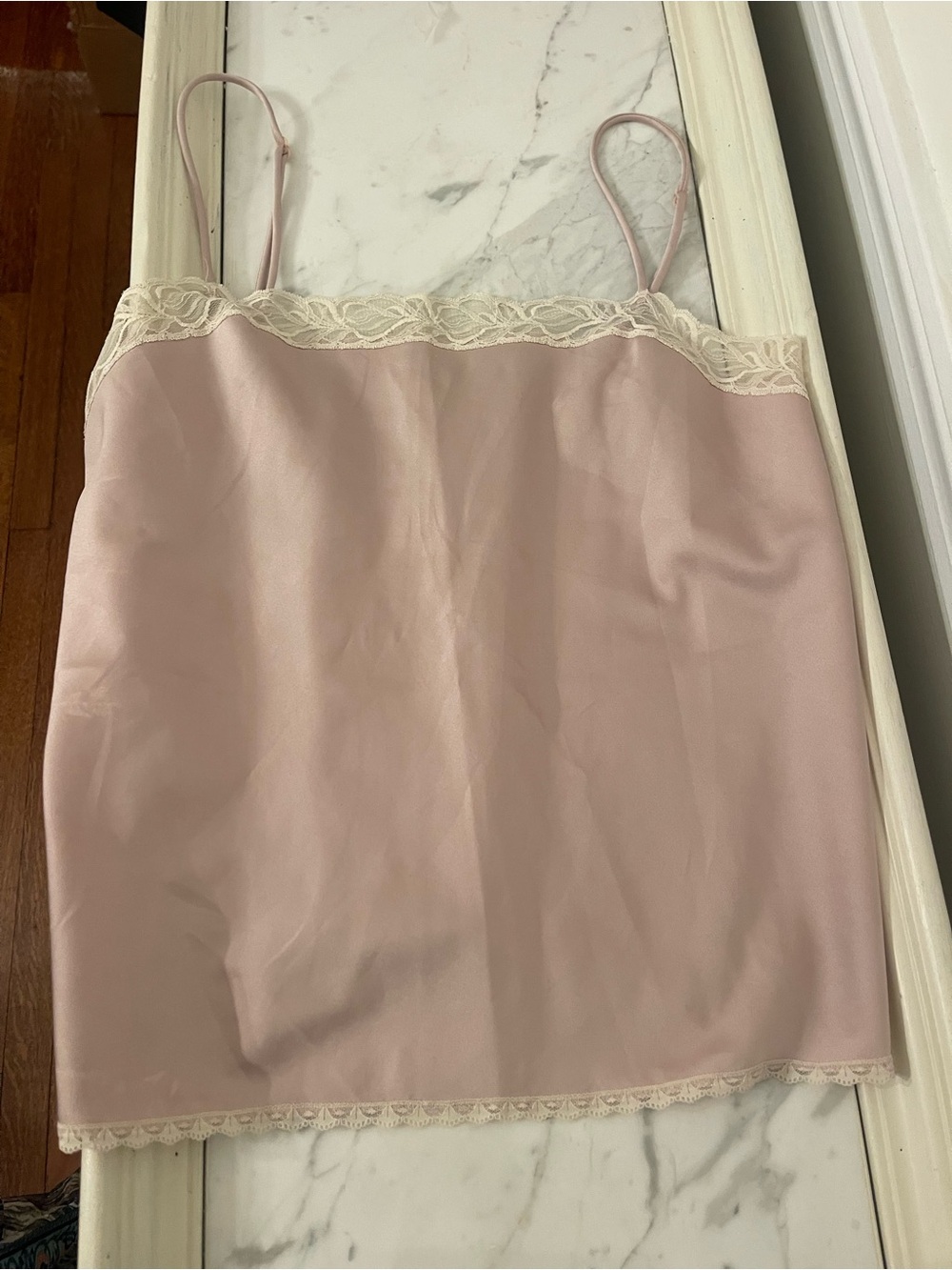 Delicate Pale Pink Satin Lace-Trim Chemise Top